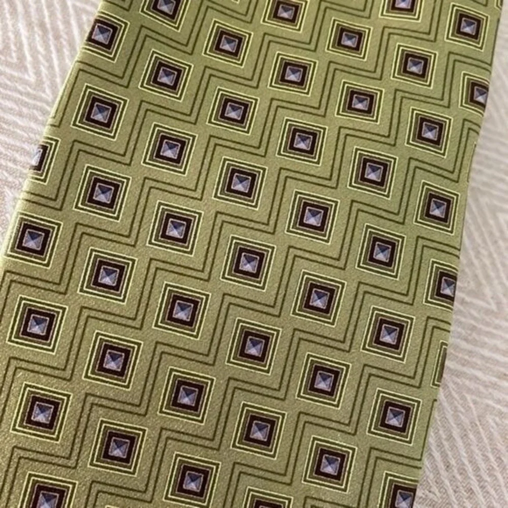 Zegna Silk Tie‎ Men's Designer Made In Italy Green & Purple Geometric